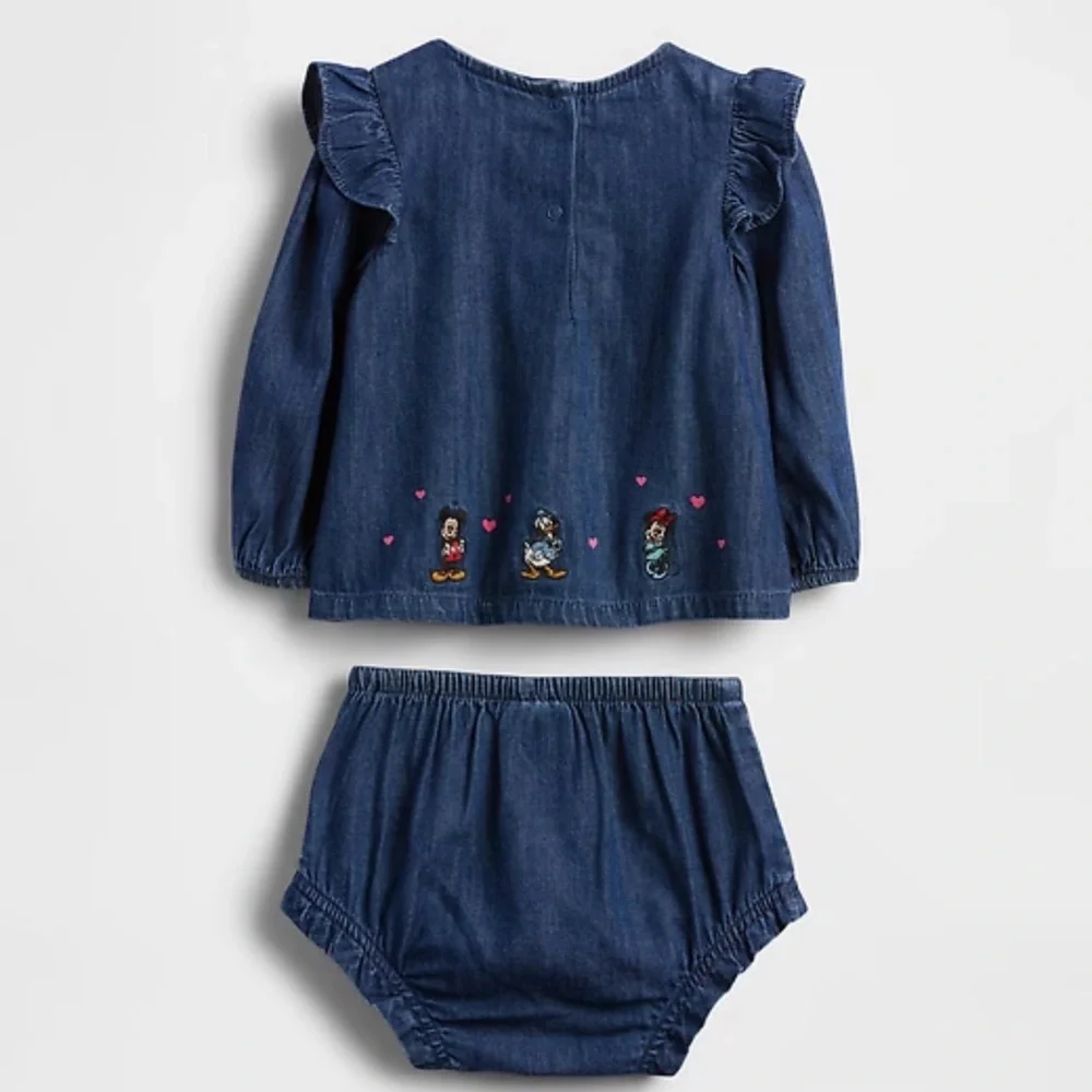 New Baby Gap x Disney Denim Outfit Set Embroidered Characters NWT 3–6M